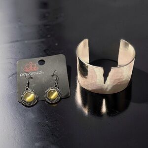 Rustic Cuff Silver Cuff Bracelet Hammered and Earrings NWOT & GUC